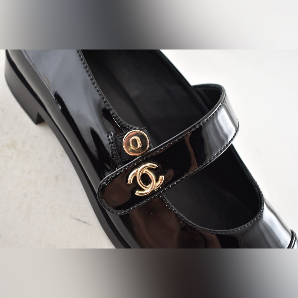 Chanel REV Black Patent Turnlock CC Mary Jane Moccasin Ballet Loafer Flat 36 - Picture 6 of 16